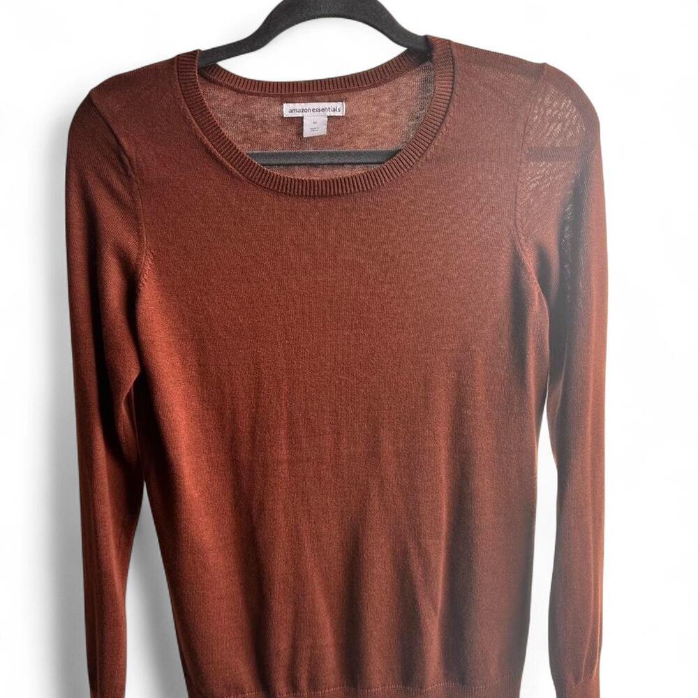 Brown Knit Sweater Crewneck Lightweight Minimalist Layering Top Women’s XS